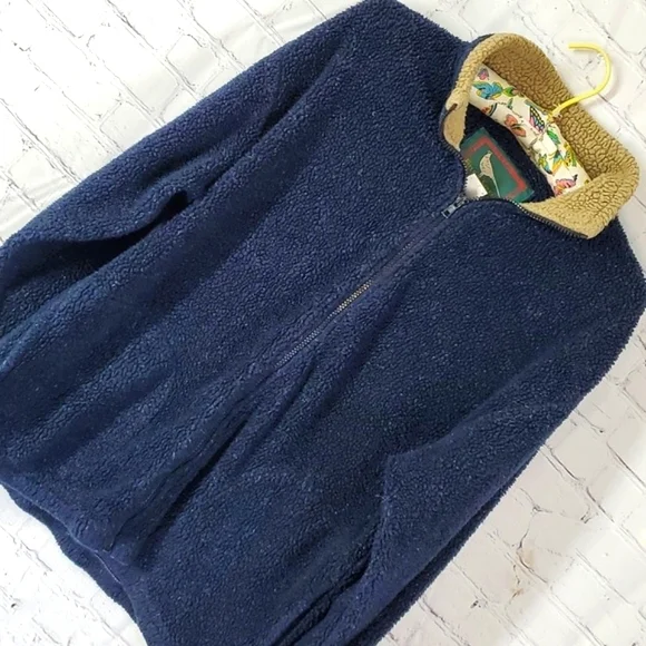 Vintage 90s Field & Stream Outdoor Sherpa Fleece Blue Tan Womens Jacket Size Med - Picture 1 of 17
